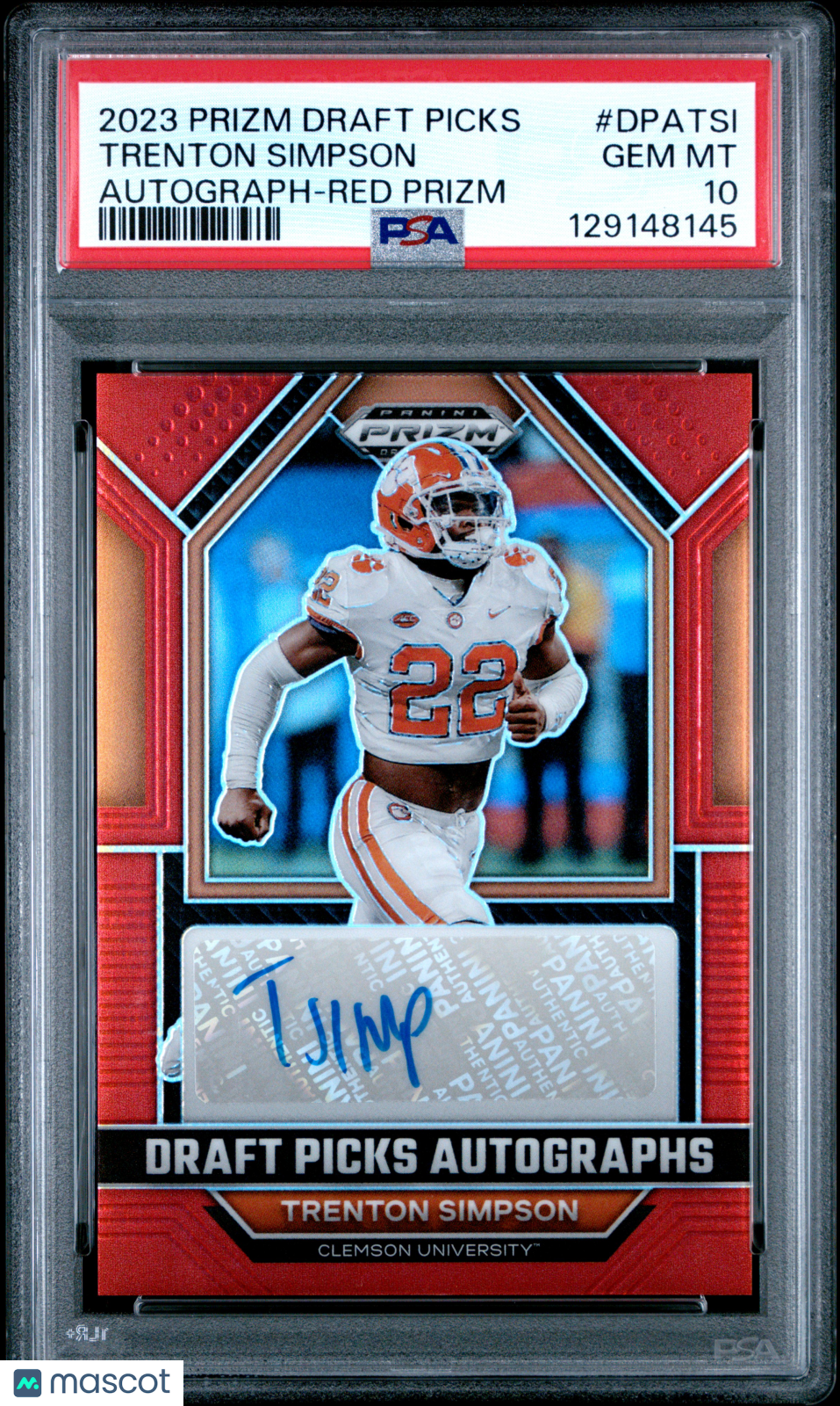 2023 Prizm Draft Picks Auto Trenton Simpson #DPATSI Red PSA 10 /99 pop 1