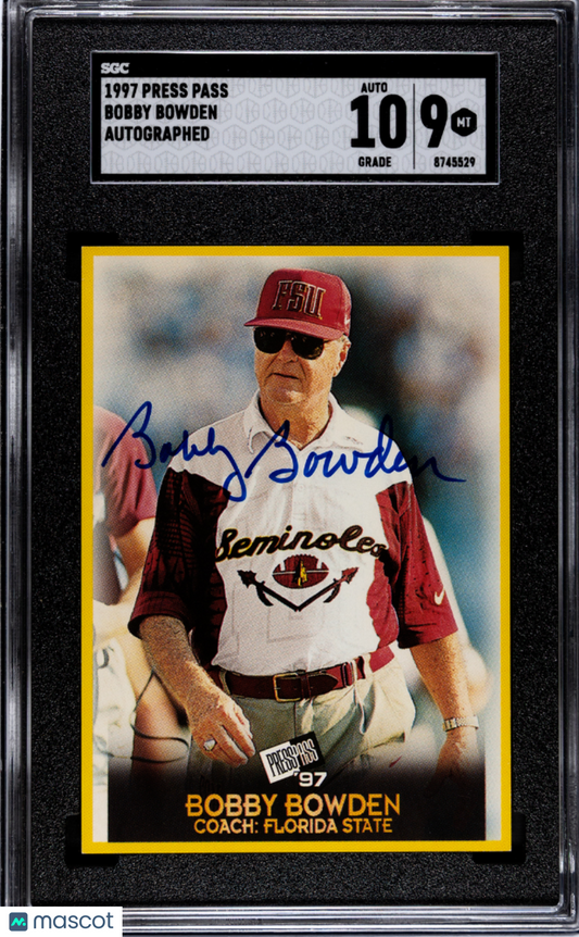 1997 Press Pass Bobby Bowden Autograph AUTO Florida State SGC 9 POP 1