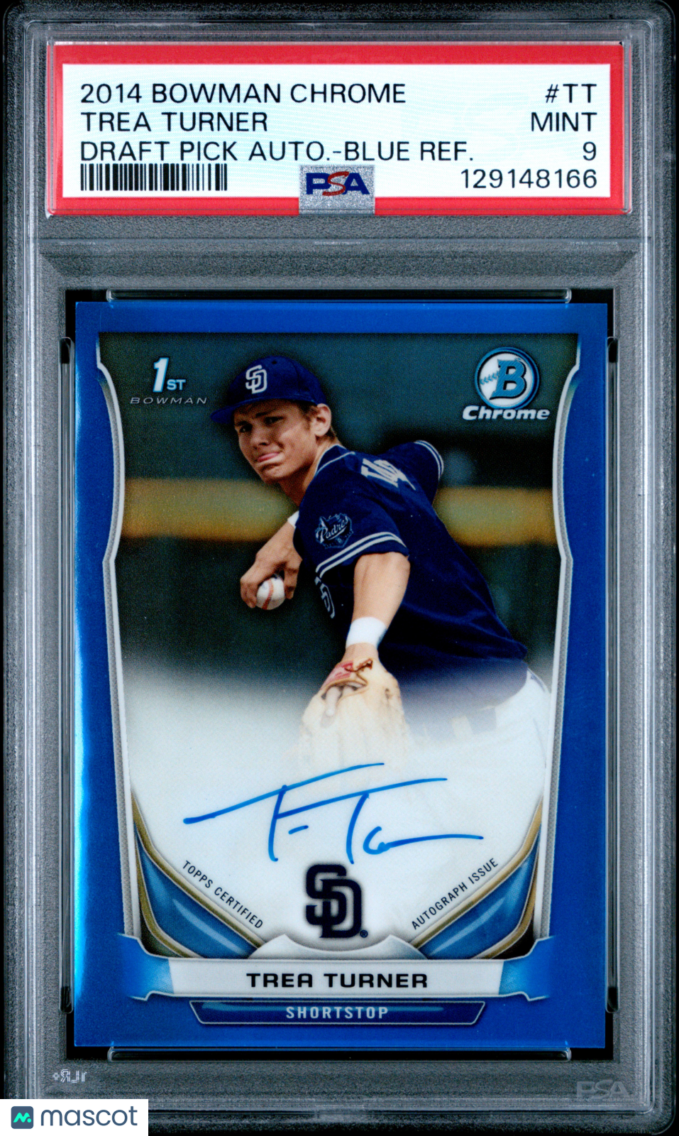 2014 Bowman Chrome Draft Pick Auto Trea Turner #TT Blue Refractor PSA 9 /150