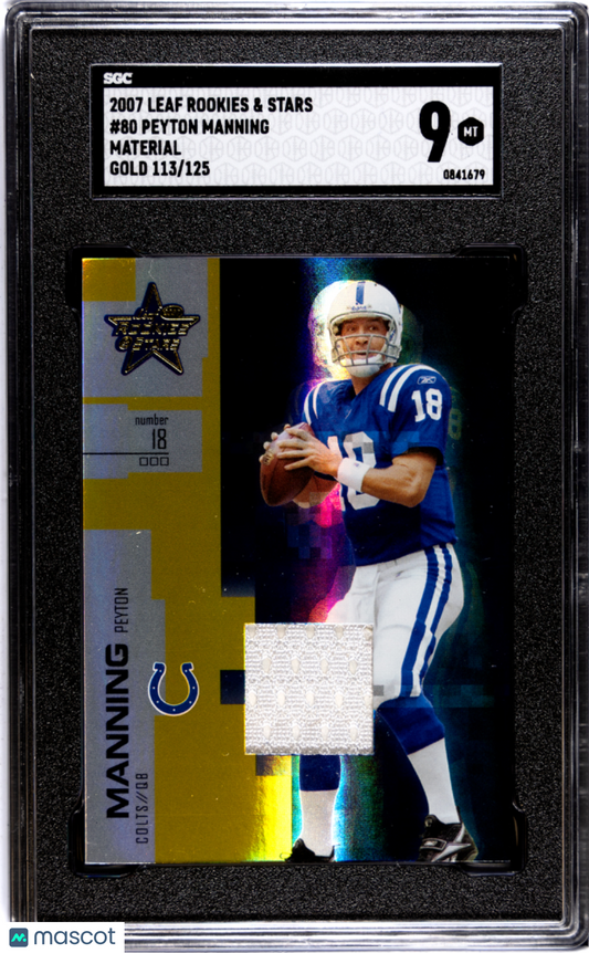 2007 Leaf Rookies & Stars Peyton Manning Jersey GAME USED Gold /125 SGC 9 POP 1
