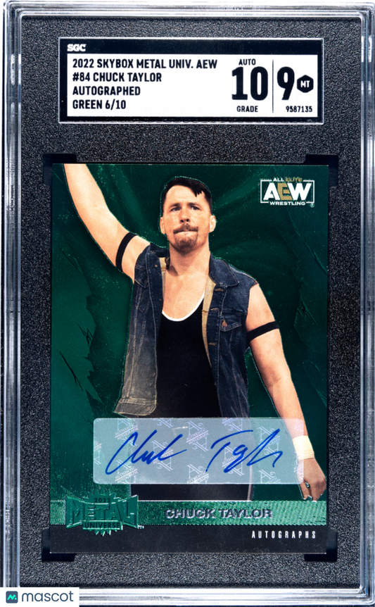 2022 Skybox Metal Universe Aew Chuck Taylor #84 Auto Green SGC 9 /10 POP 1