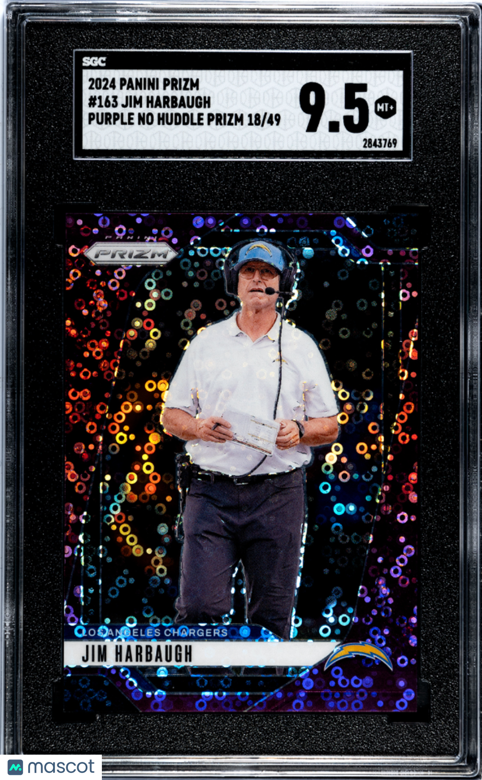 2024 Panini Prizm Jim Harbaugh #163 Purple No Huddle SGC 9.5 POP 1 /49
