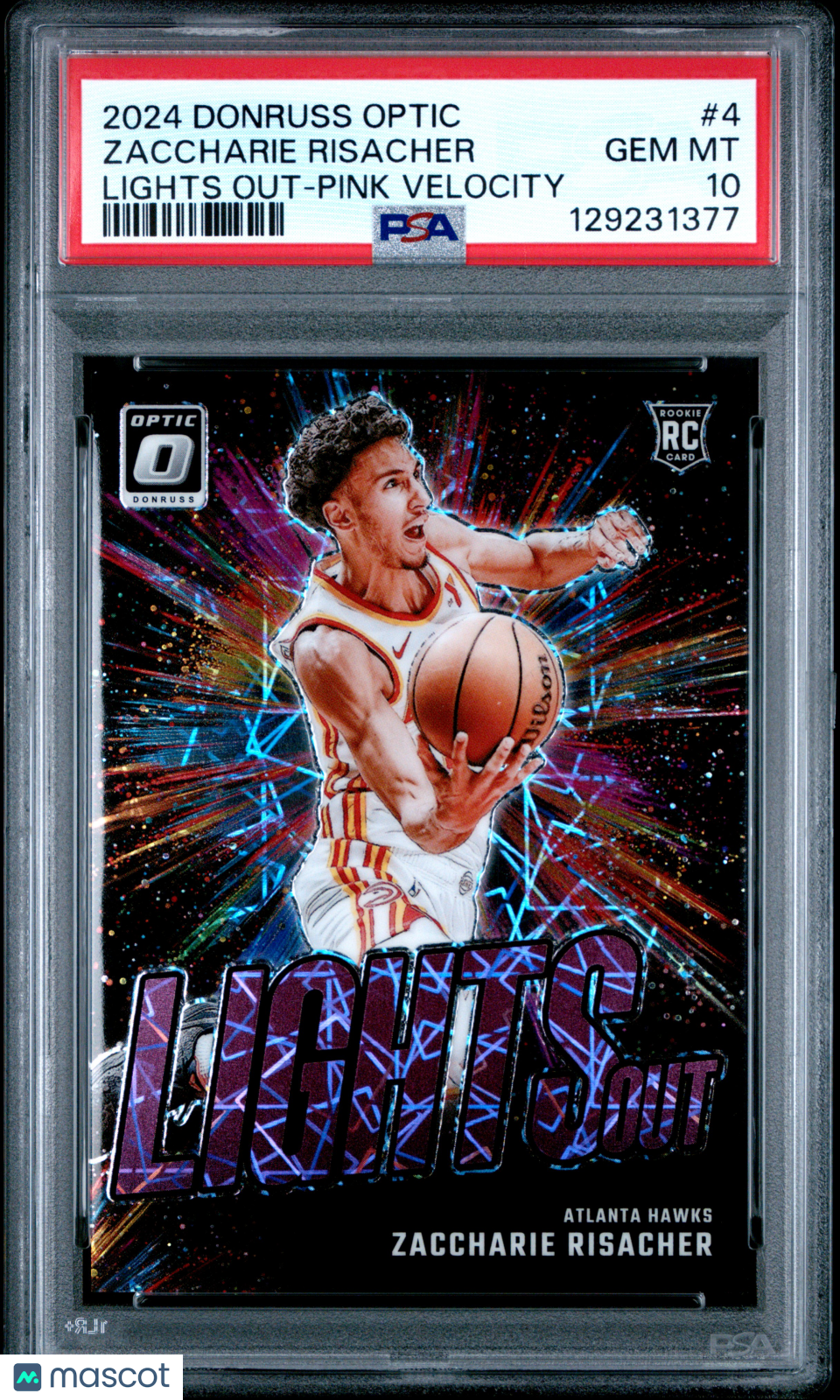 2024-25 Optic Lights Out Zaccharie Risacher Pink Velocity PSA 10 POP 1 /79