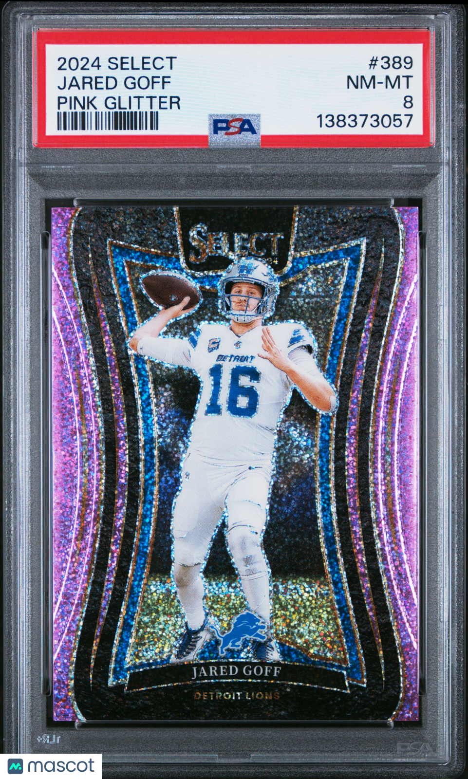 2024 Panini Select Jared Goff #389 Pink Glitter PSA 8