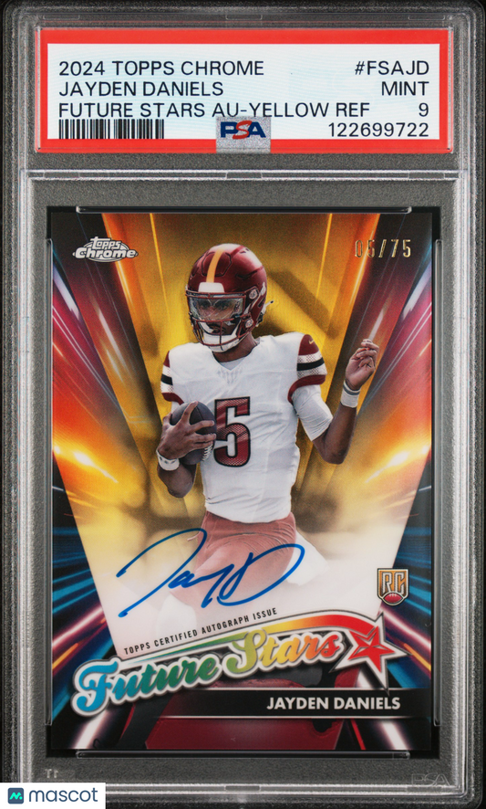 2024 Topps Chrome Future Stars AUTO Jayden Daniels #5/75 (JERSEY MATCH) PSA 9