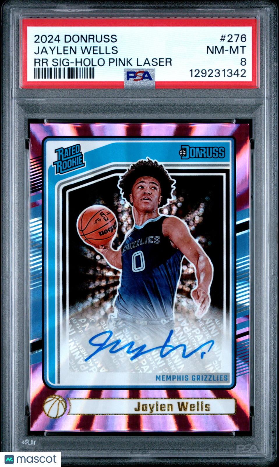 2024-25 Panini Donruss Jaylen Wells #276 RR SIG Holo Pink Laser PSA 8 POP 1