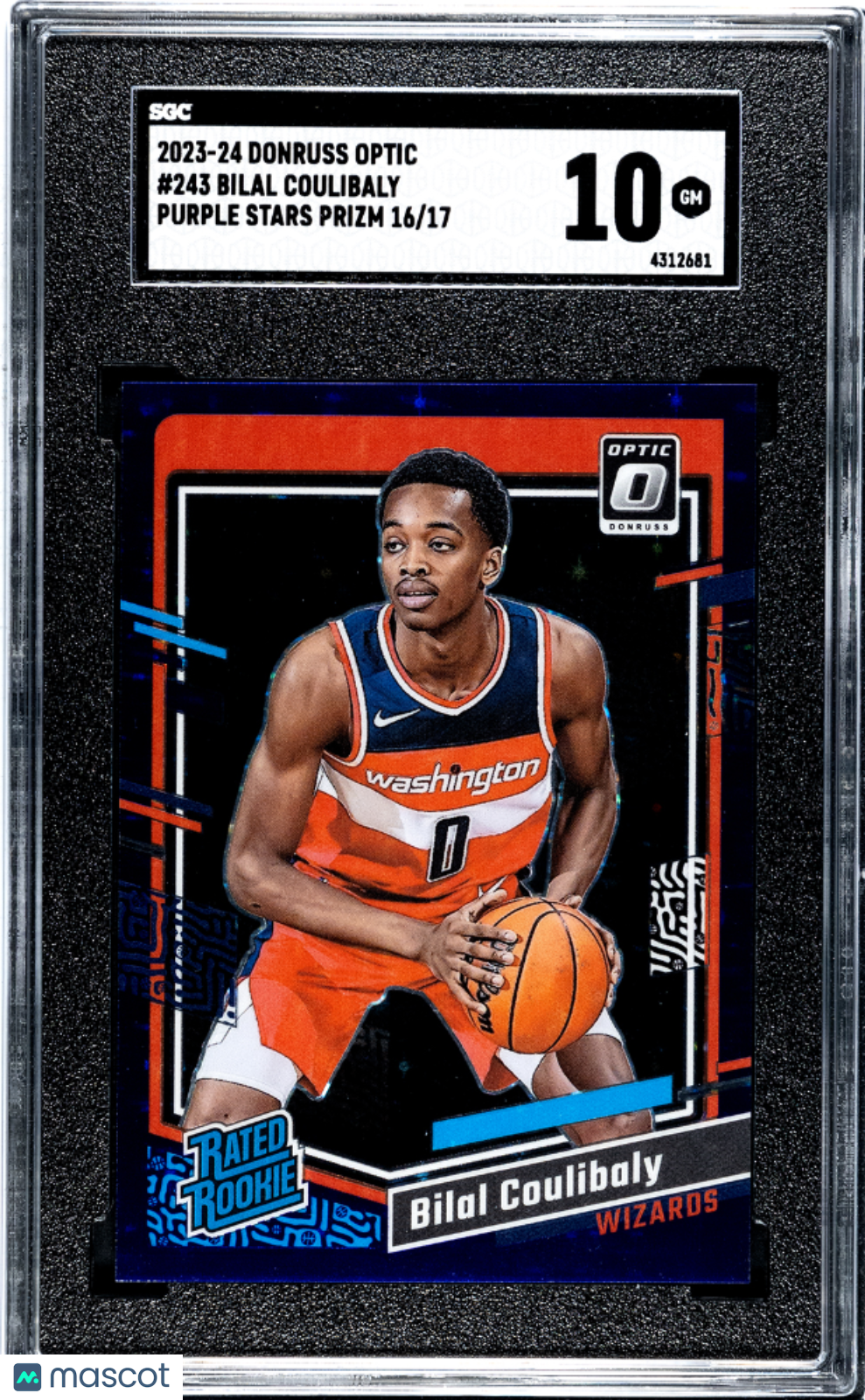 2023-24 Donruss Optic Bilal Coulibaly #243 Purple Stars Prizm SGC 10 /17 pop 1