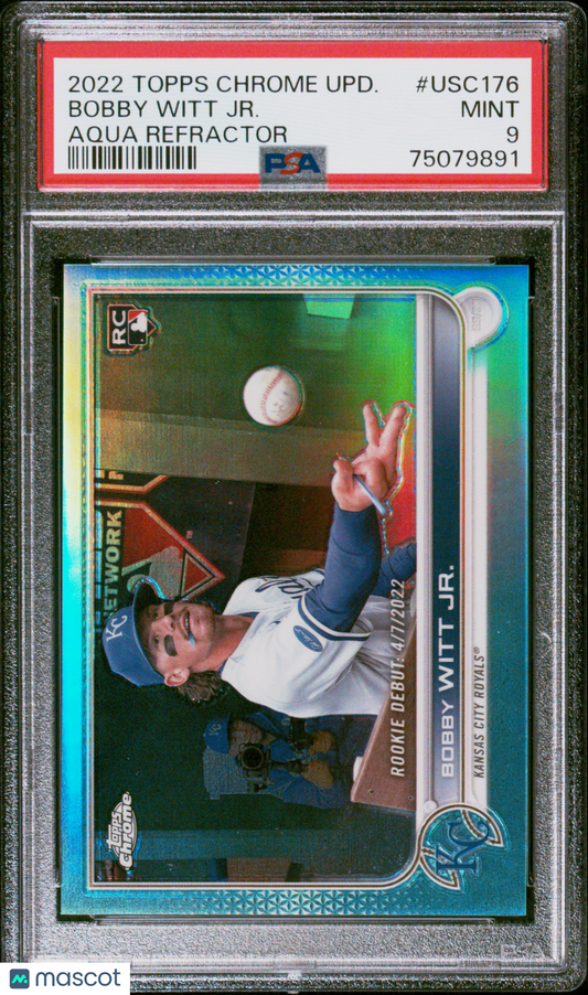 2022 Topps Chrome Update Bobby Witt JR. #USC176 Aqua Refractor PSA 9 /250