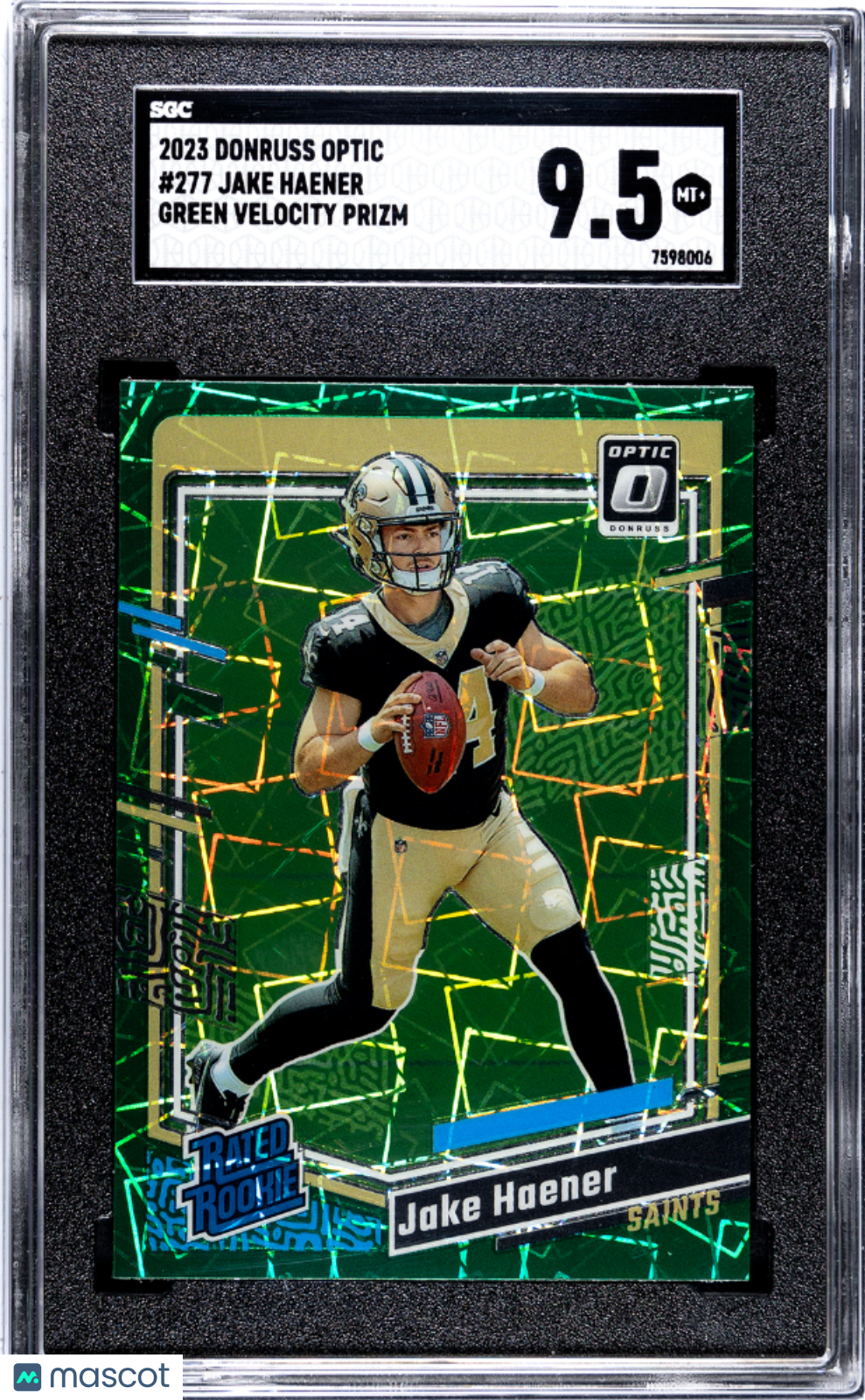 2023 Donruss Optic Jake Haener #277 Green Velocity Prizm SGC 9.5 POP 1
