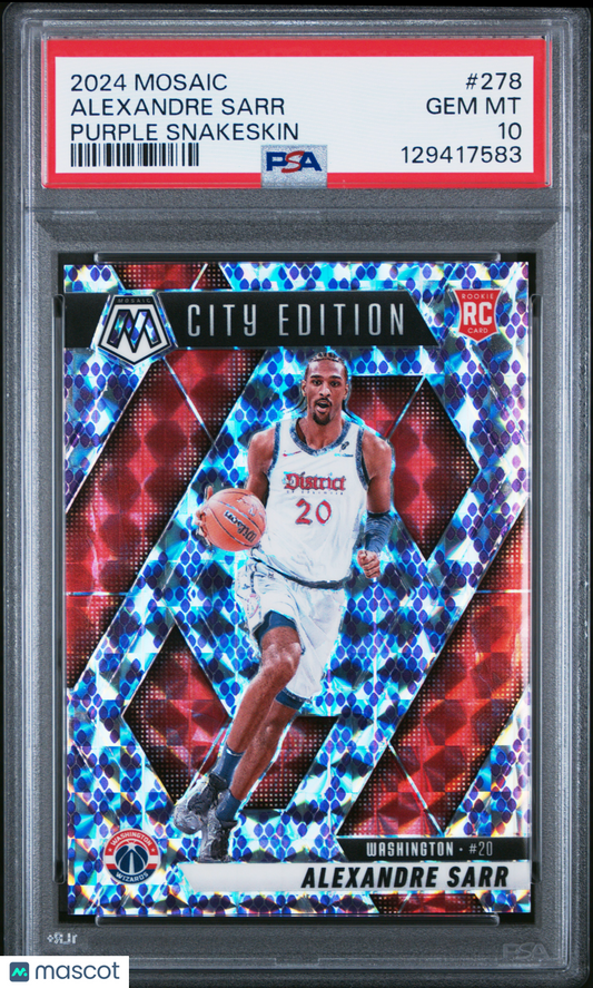2024-25 Panini Mosaic Alexandre Sarr #278 Purple Snakeskin PSA 10 /24 pop 2