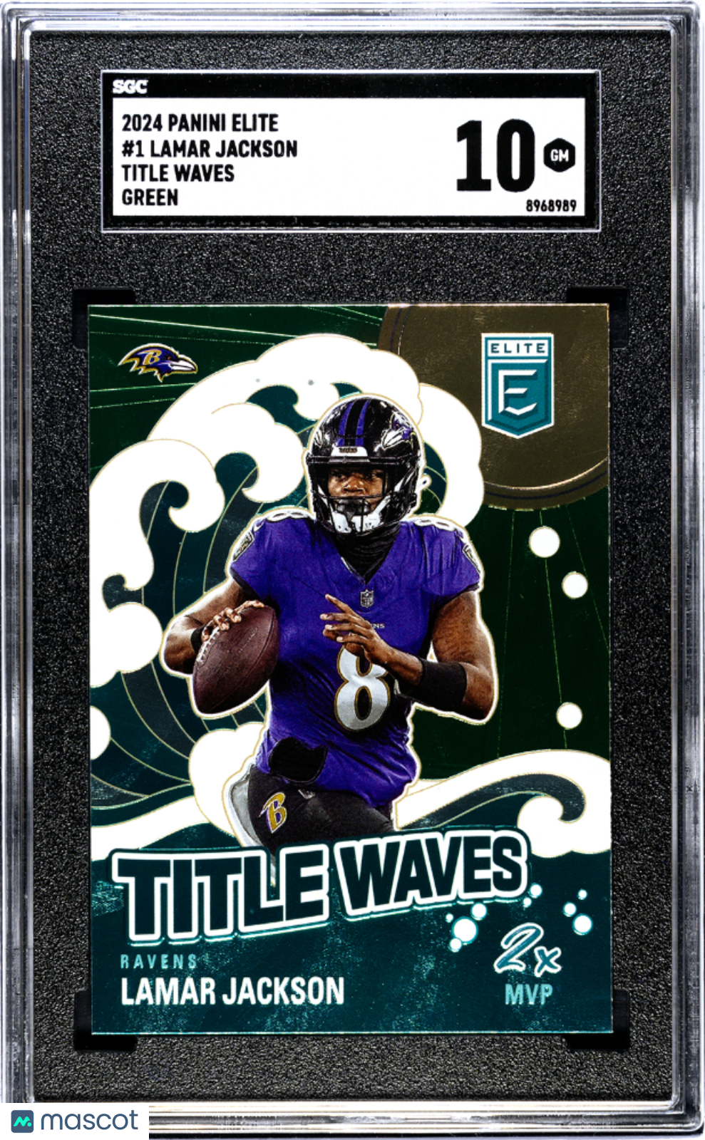 2024 Panini Elite Lamar Jackson #1 Title Waves Green SGC 10 POP 2