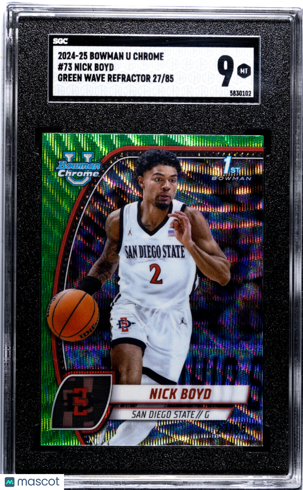 2024-25 Bowman U Chrome Nick Boyd #73 Green Wave Refractor SGC 9 pop 1