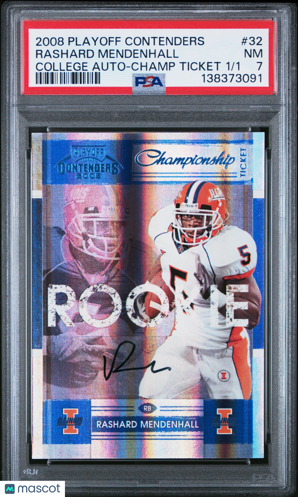 2008 Playoff Contenders Rashard Mendenhall Championship Ticket #1/1 AUTO PSA 7