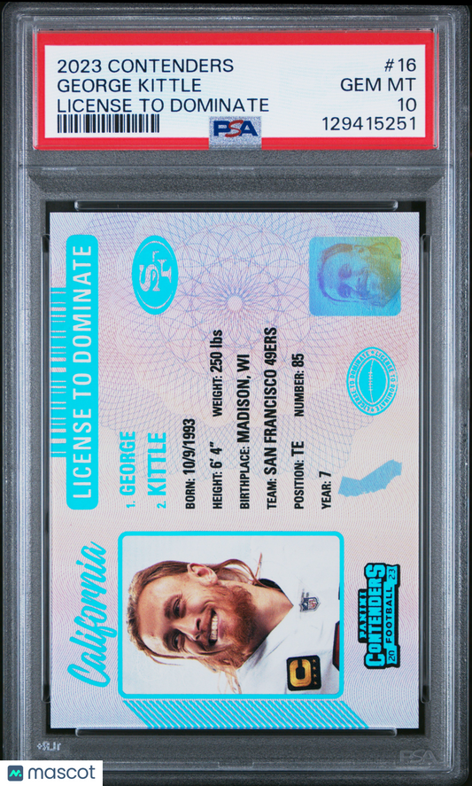2023 Panini Contenders License To Dominate George Kittle #16 PSA 10 low pop