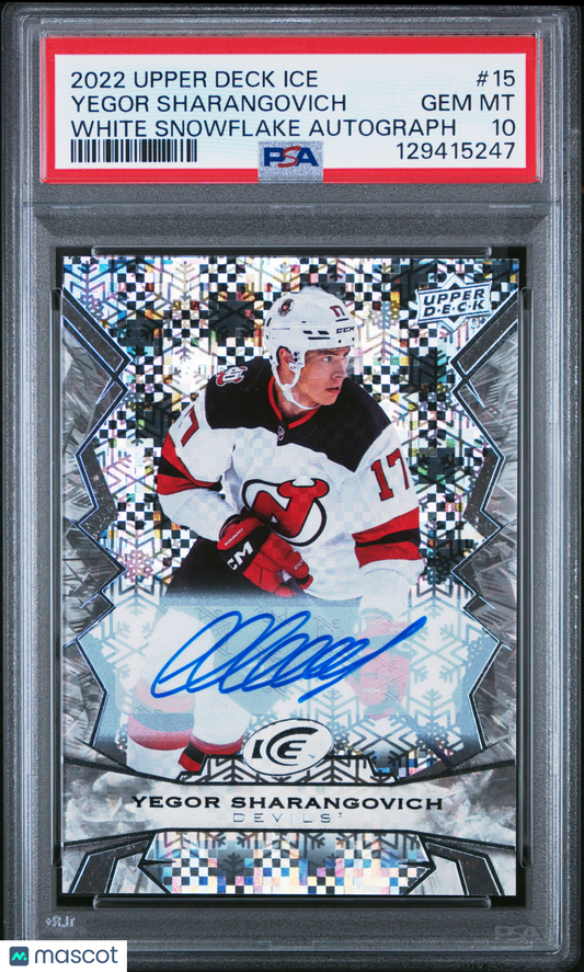 2022 Upper Deck Ice Yegor Sharangovich #15 White Snowflake Auto PSA 10 pop 1