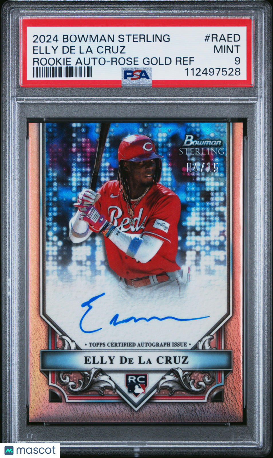 2024 Bowman Sterling Rookies Auto Elly De La Cruz Rose Gold Ref 06/15 PSA 9