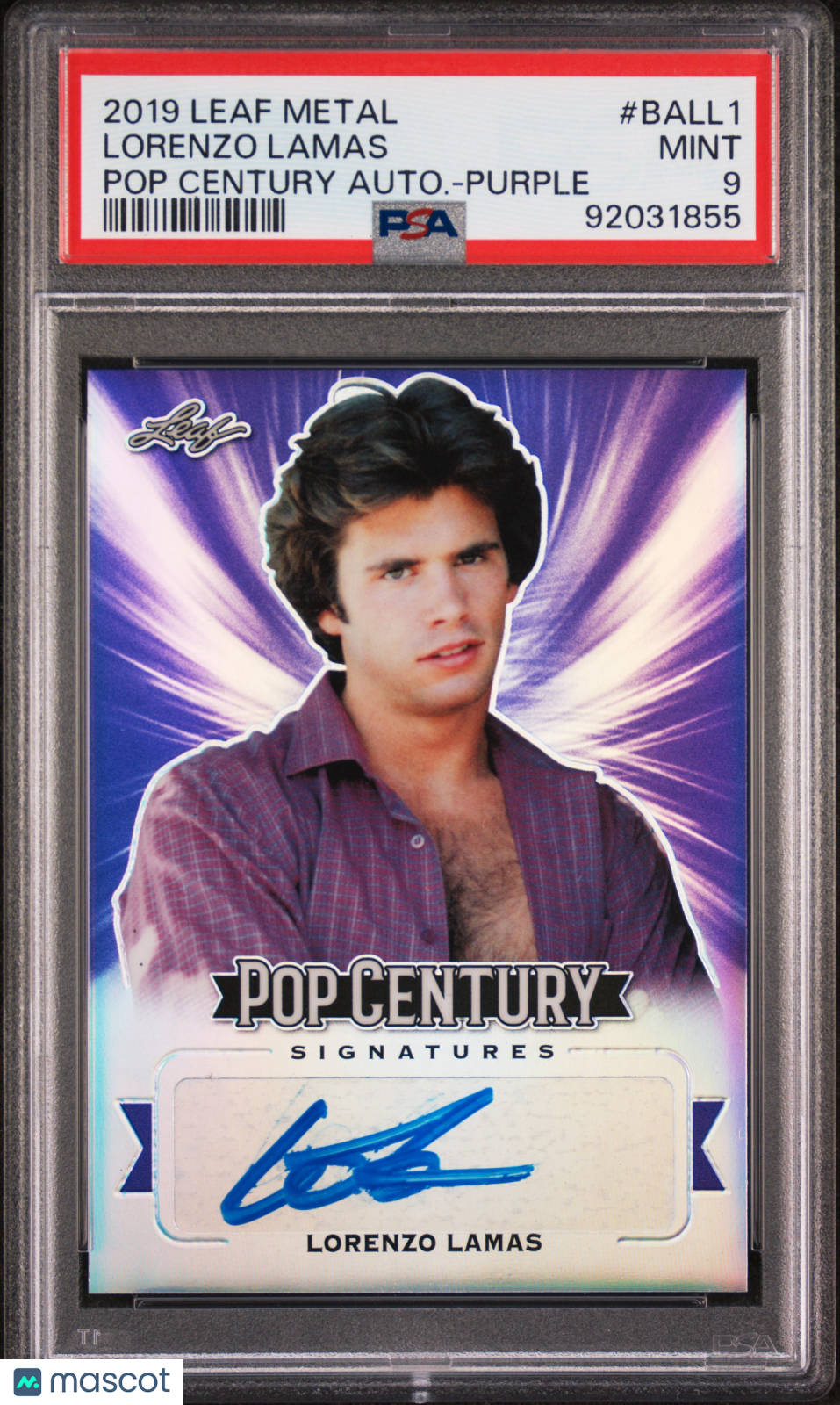 Lorenzo Lamas 2019 Leaf Pop Century Autograph AUTO Purple #9/15 PSA 9 POP 1
