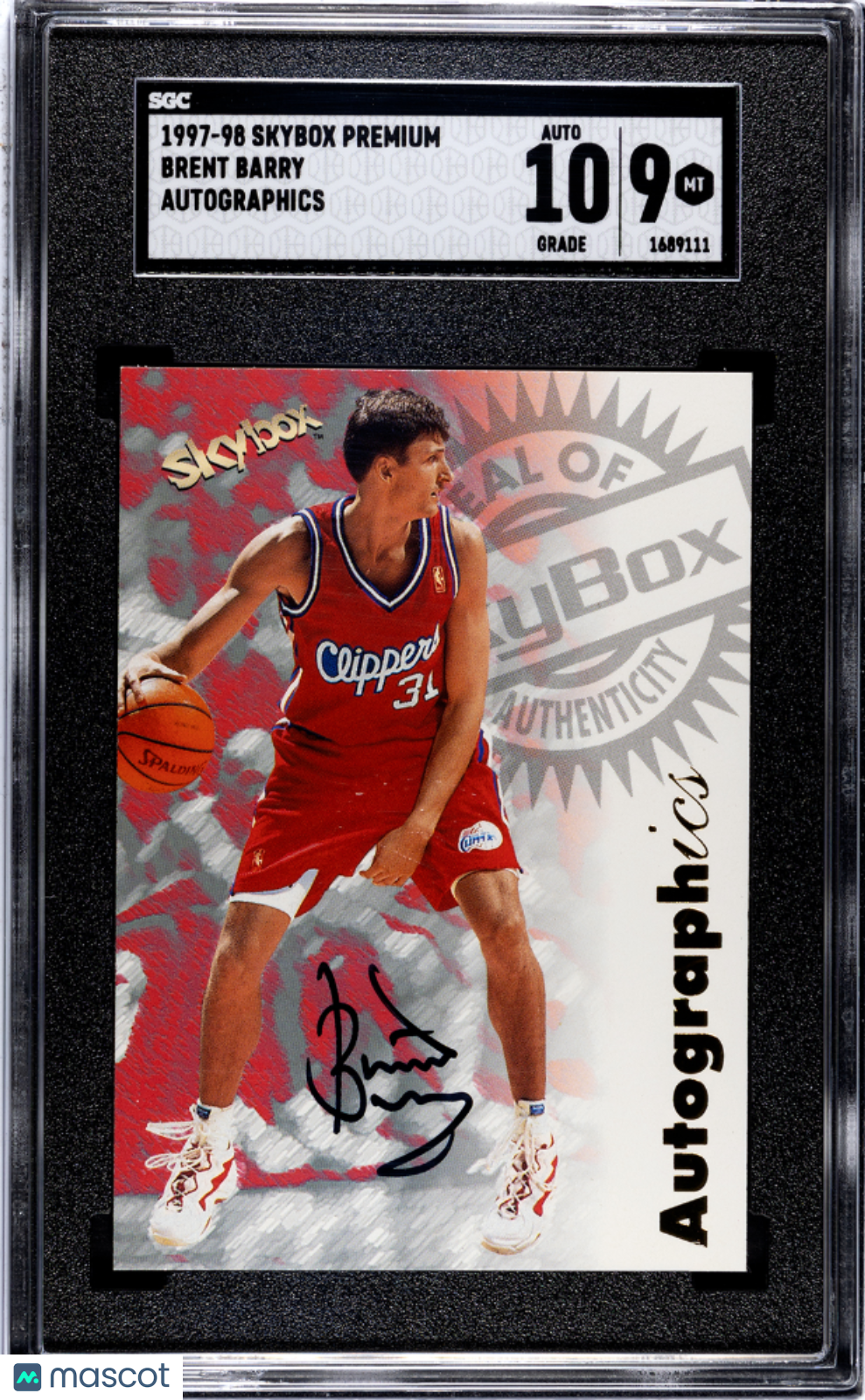 1997 Skybox Premium Brent Barry Autographics SGC 9