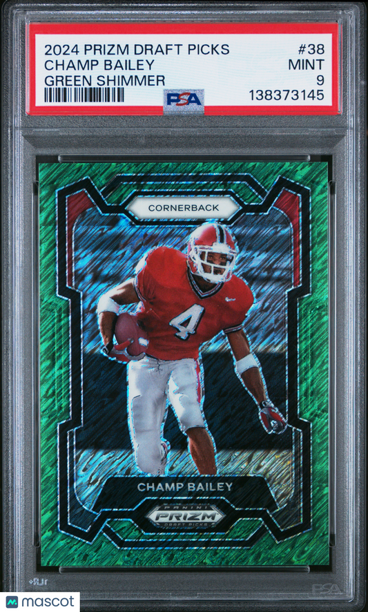 2024 Panini Prizm Draft Picks Champ Bailey Green Shimmer #4/8 (JERSEY #) PSA 9