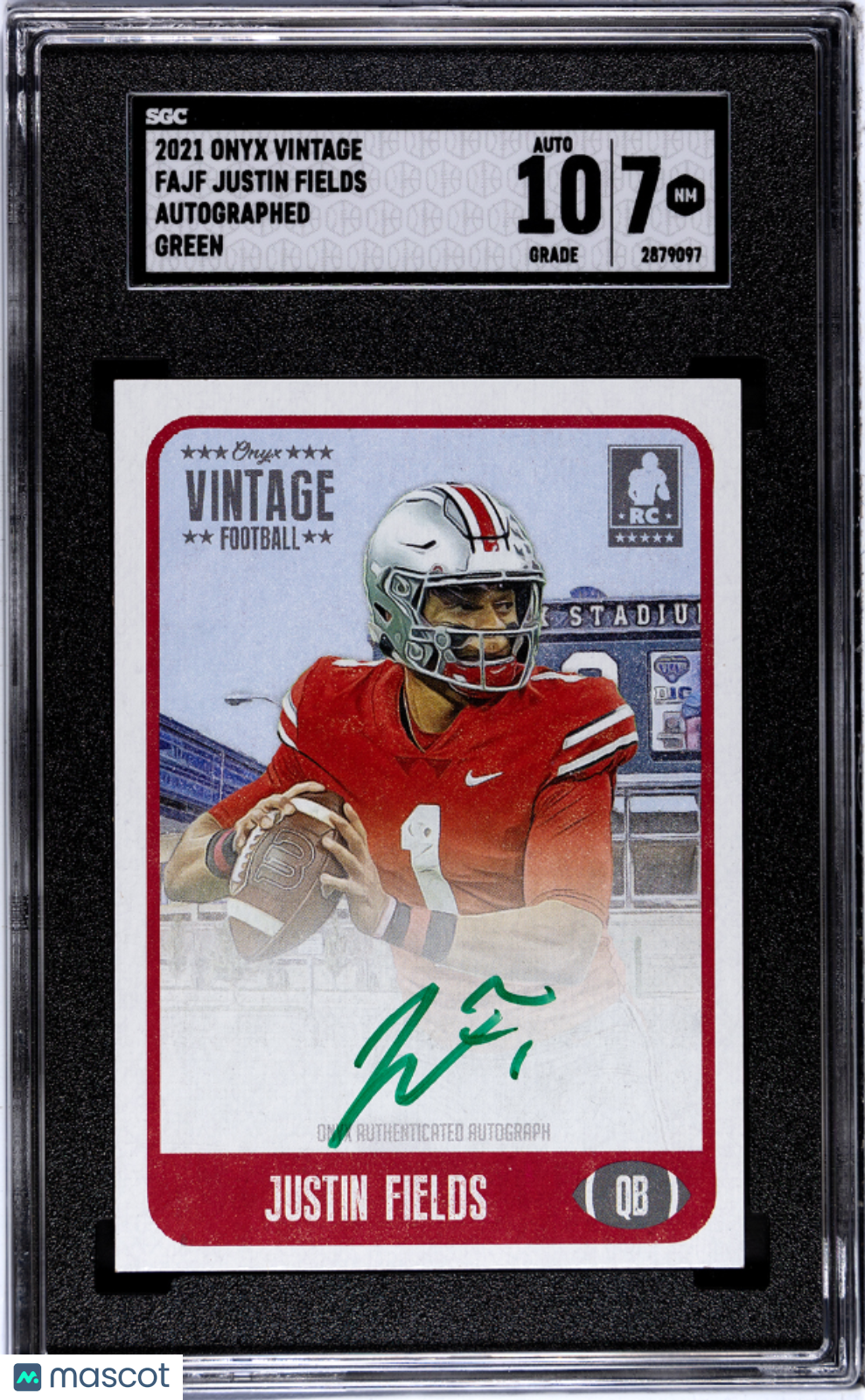 2021 Onyx Vintage Justin Fields #FAJF Autograph Green /50 AUTO SGC 7