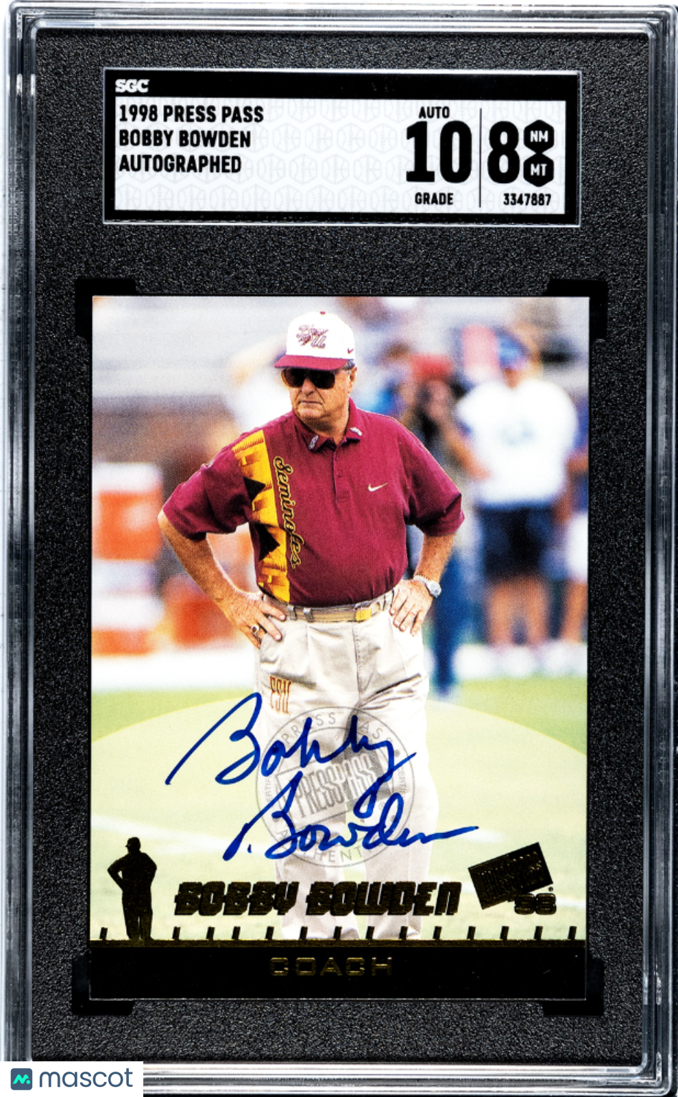 1998 Press Pass Bobby Bowden Auto SGC 8 POP 5 NONE HIGHER