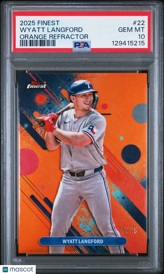 2025 Topps Finest Wyatt Langford #22 Orange Refractor 15/25 PSA 10 pop 1