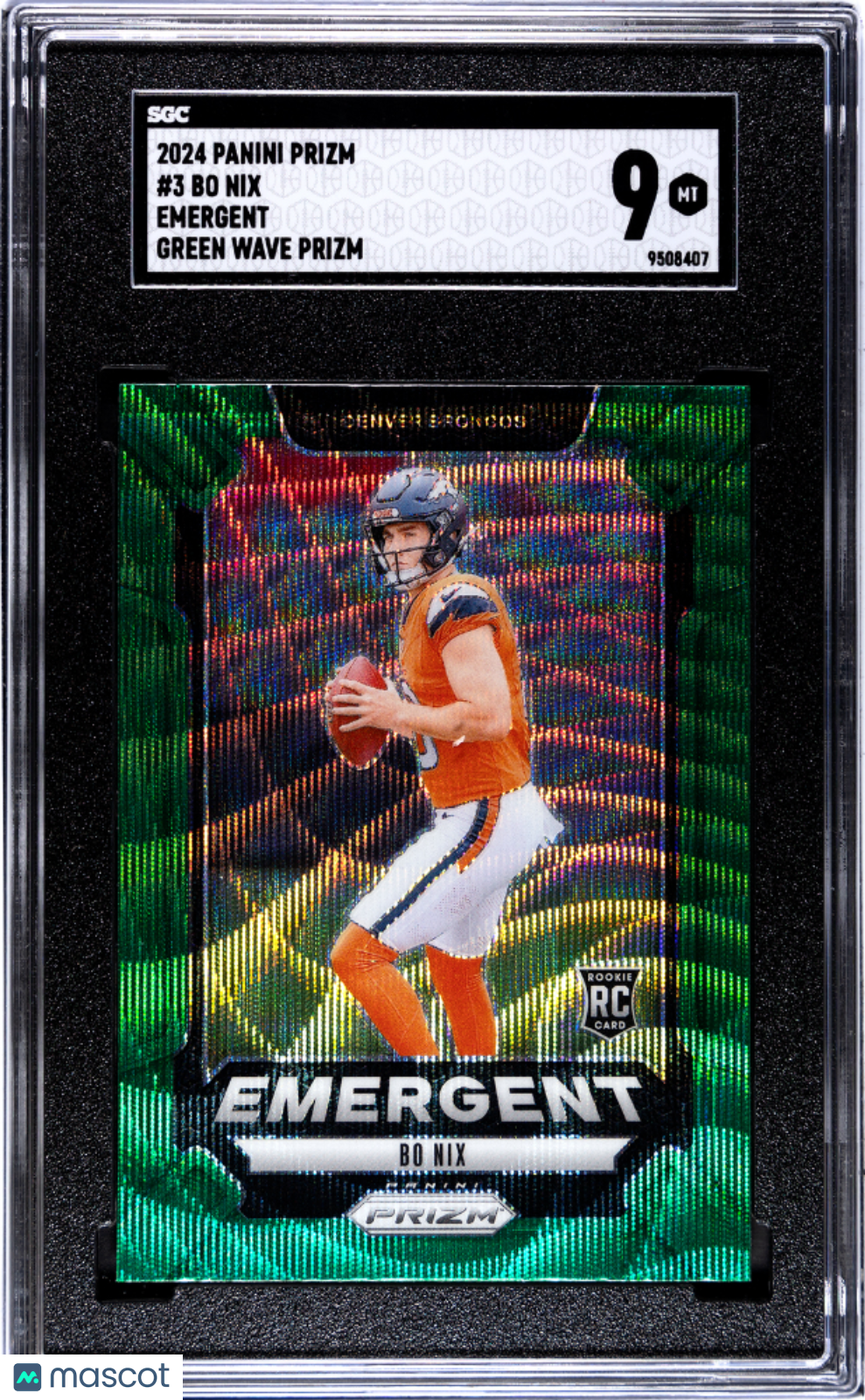 2024 Panini Prizm Bo Nix #3 Emergent Green Wave SGC 9