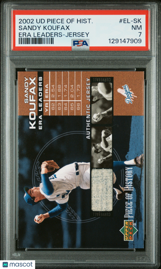 2002 Upper Deck Piece Of History Era Leaders-Jersey Sandy Koufax #EL-SK PSA 7