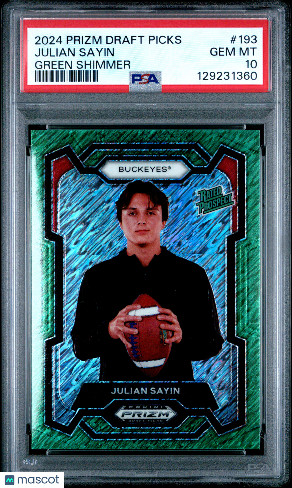 2024 Panini Prizm Draft Picks Julian Sayin #193 Green Shimmer PSA 10 POP 3 7/8