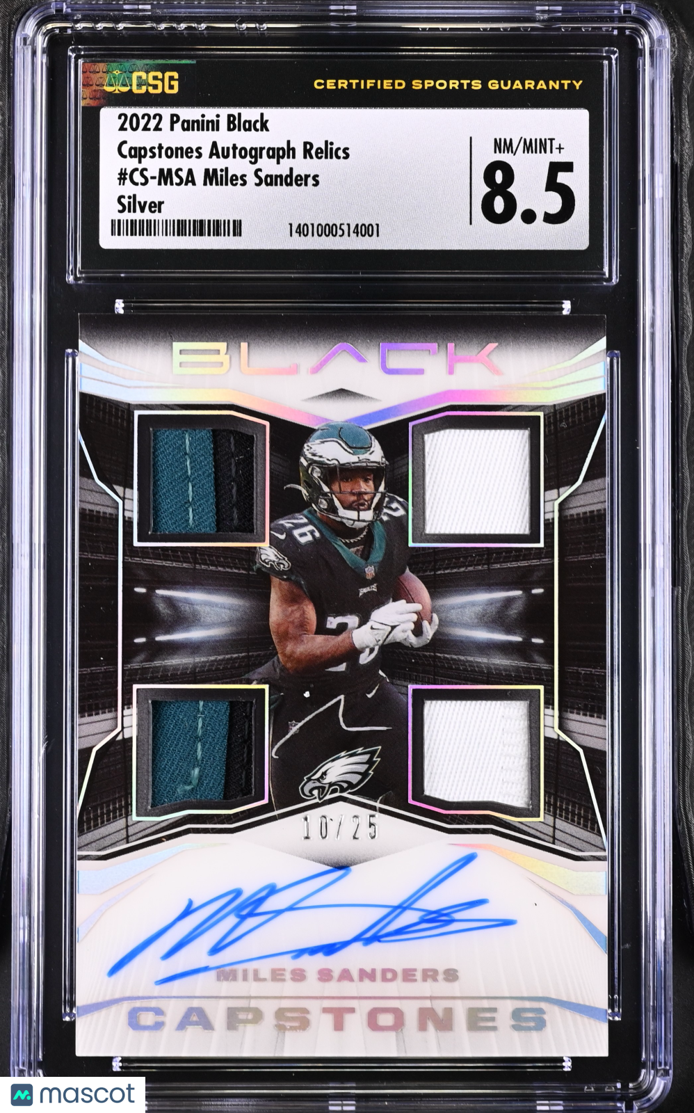 2022 Black Miles Sanders #CS-MSA Silver Capstones Autograph Relics CGC 8.5