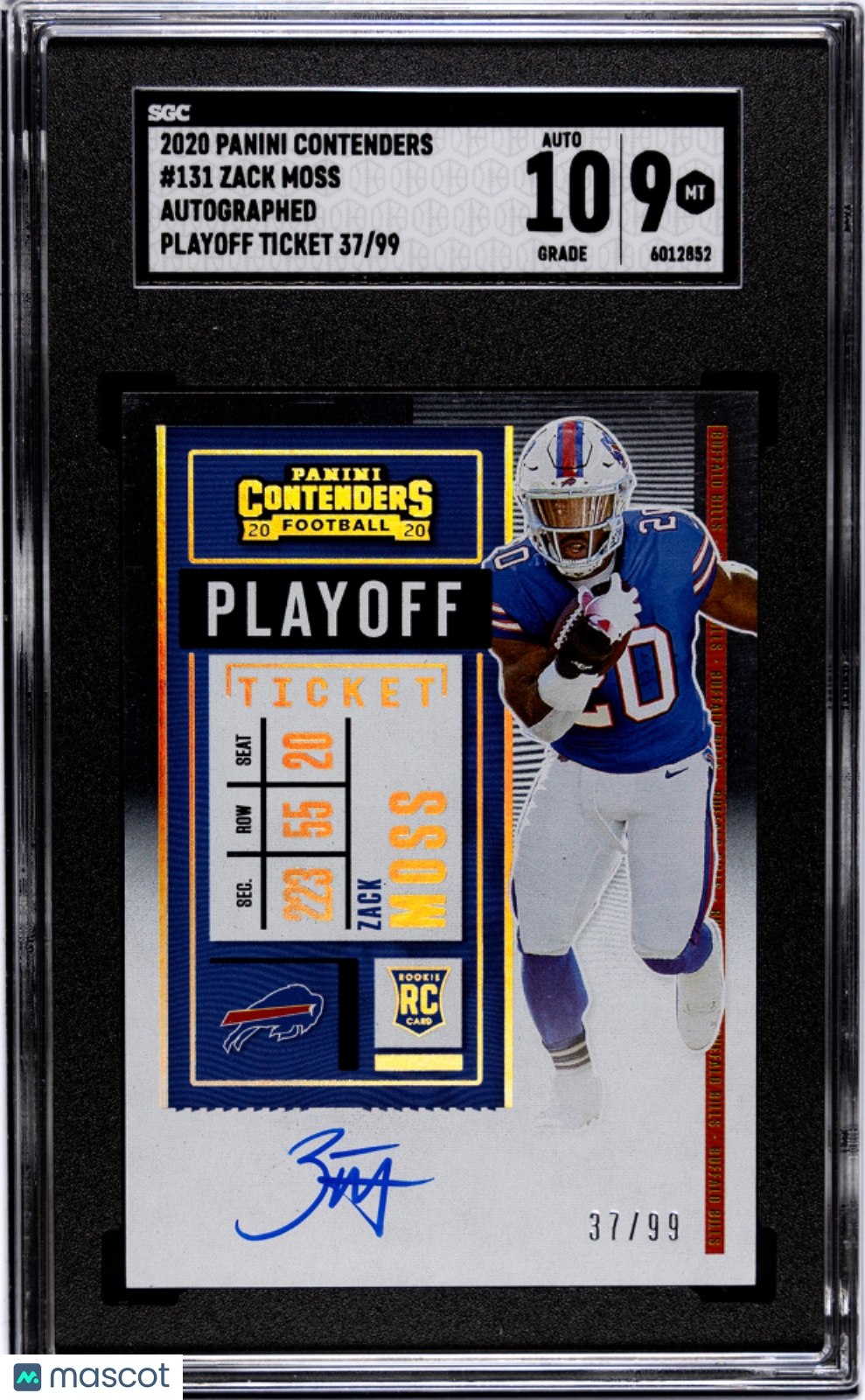 2020 Panini Contenders Zack Moss #131 Playoff Ticket AUTO #/99 SGC 9 POP 1