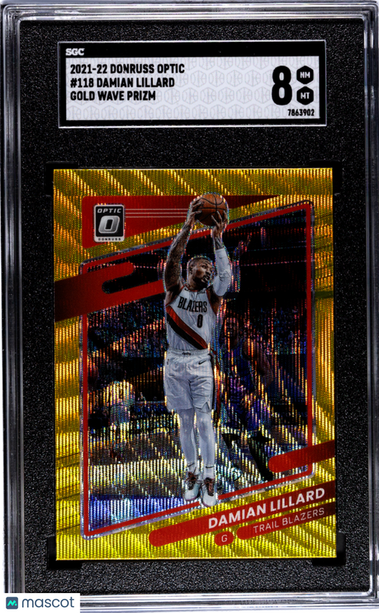 2021-22 Donruss Optic Damian Lillard #118 Gold Wave Prizm SGC 8