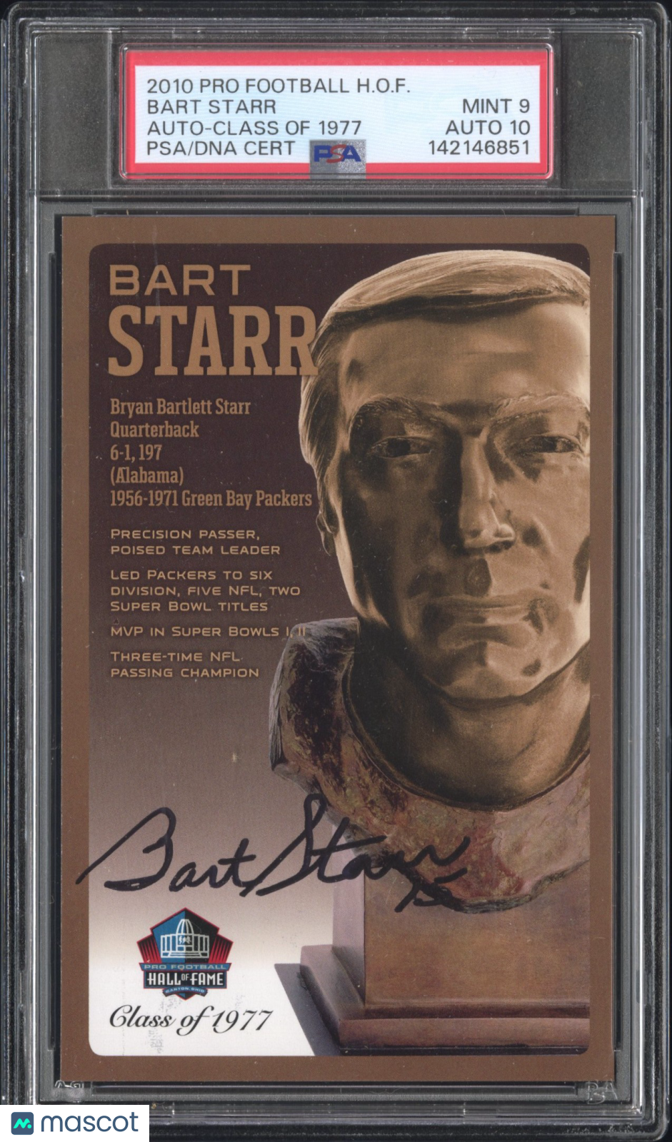 2010 Pro Football Hall Of Fame Bart Starr Auto Class 1977 PSA 9 10 Autograph