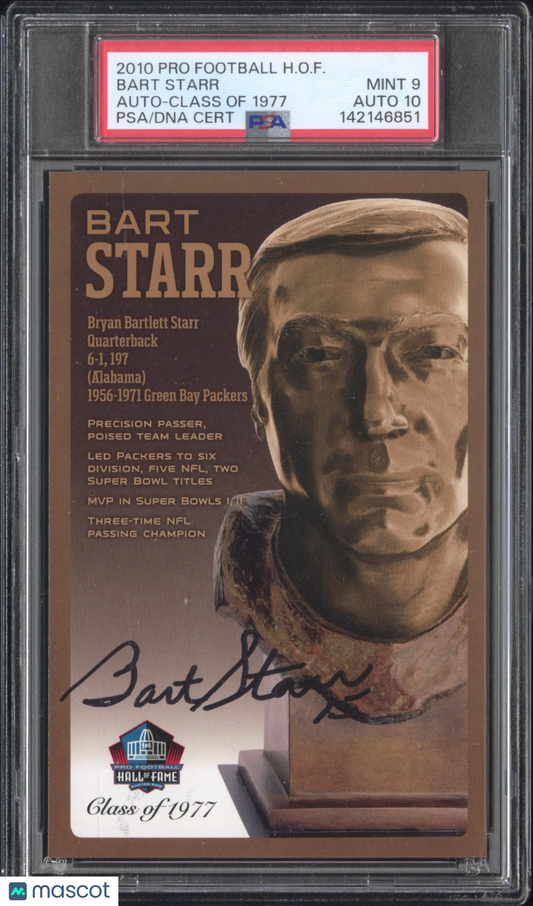 2010 Pro Football Hall Of Fame Bart Starr Auto Class 1977 PSA 9 10 Autograph