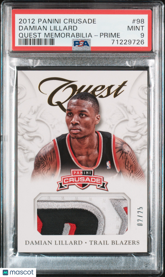 2012-13 Panini Crusade Quest Damian Lillard Prime Jersey PATCH Rookie 2/25 PSA 9