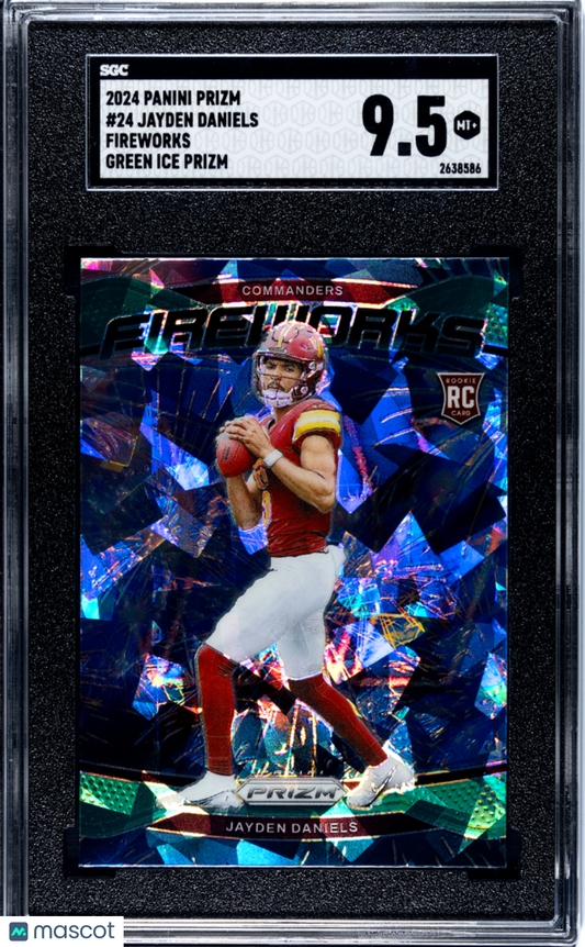 2024 Panini Prizm Jayden Daniels #24 Fireworks Green Ice SGC 9.5