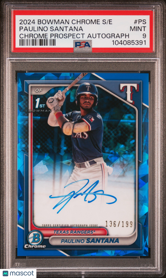 2024 Bowman Chrome Sapphire Edition Prospects AUTO Paulino Santana #/199 PSA 9