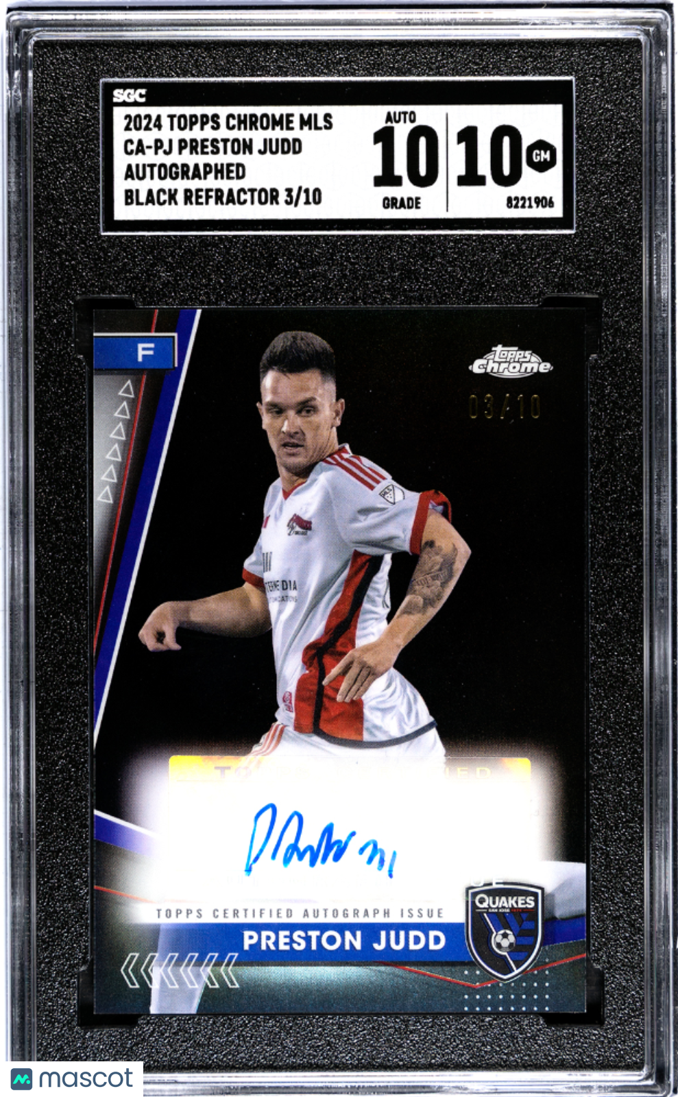 2024 Topps Chrome MLS Preston Judd Black Refractor #3/10 AUTO SGC 10 POP 1