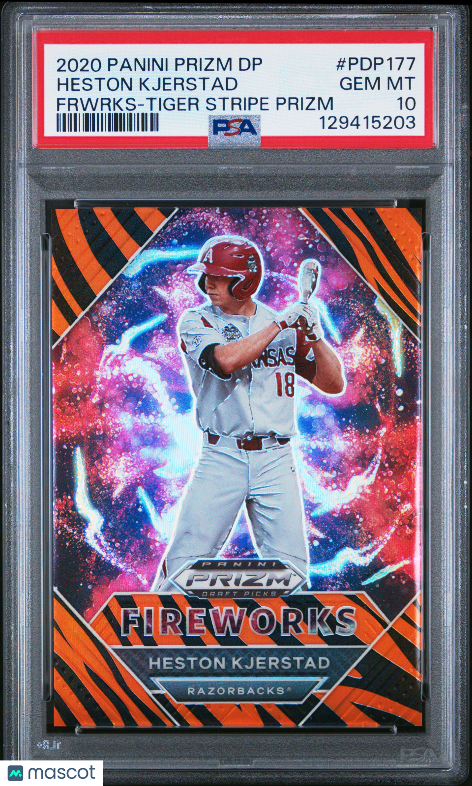 2020 Prizm Draft Picks Fireworks Heston Kjerstad Tiger Stripe PSA 10 /99 pop 3