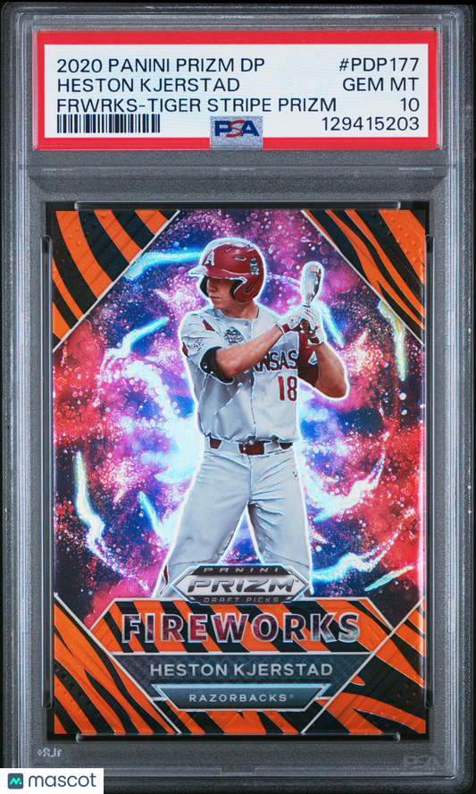 2020 Prizm Draft Picks Fireworks Heston Kjerstad Tiger Stripe PSA 10 /99 pop 3
