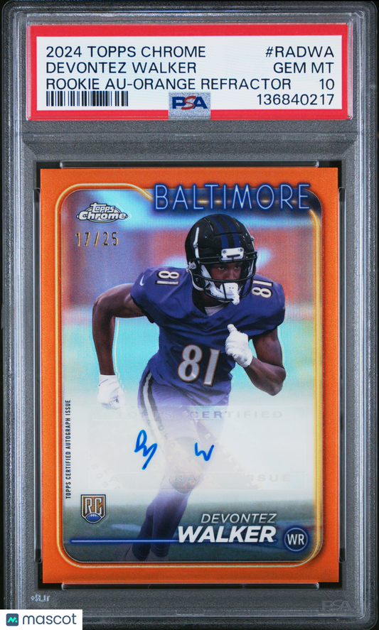 2024 Chrome Rookie Auto Variations Devontez Walker Orange 25 PSA 10 pop 1