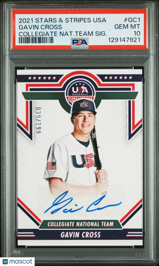 2021 Stars & Stripes Usa Collegiate National Team auto Gavin Cross /199 PSA 10