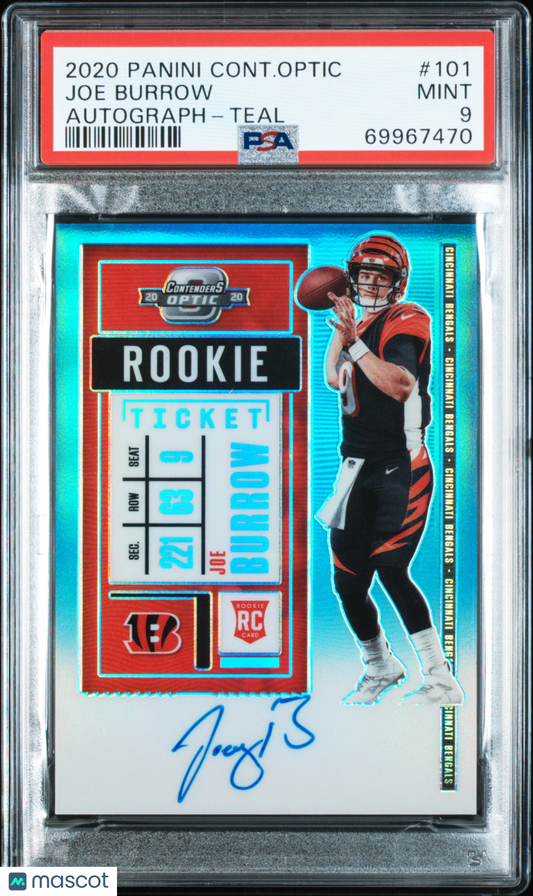 2020 Panini Contenders Optic Joe Burrow #101 Autograph Teal #12/99 AUTO PSA 9