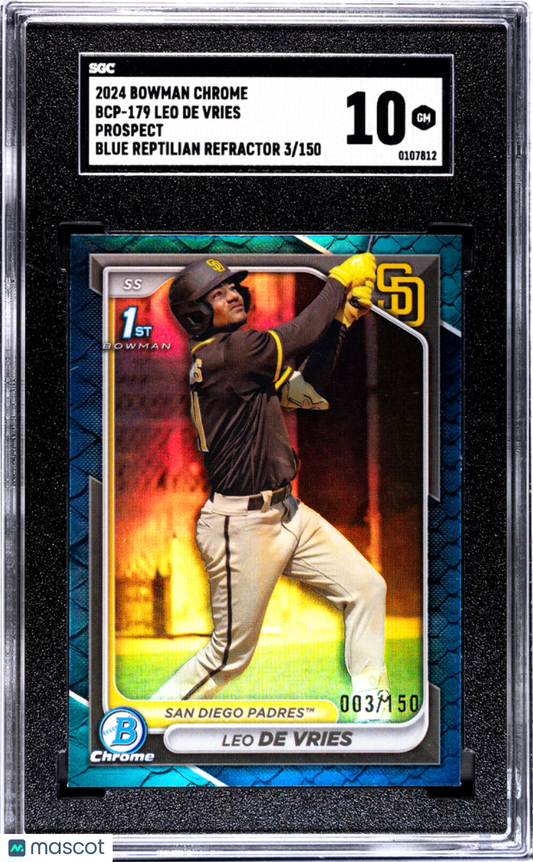 2024 Bowman Chrome Leo De Vries BCP-179 Blue Reptilian Refractor /150 SGC 10