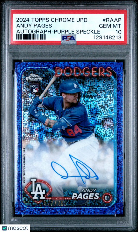 2024 Update Chrome Baseball Update Series Auto Andy Pages Purple Speckle PSA 10