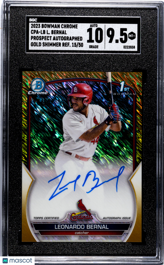 2023 Bowman Chrome Leonardo Bernal Pros. Auto Gold Shim. Refractor SGC 9.5 POP 1