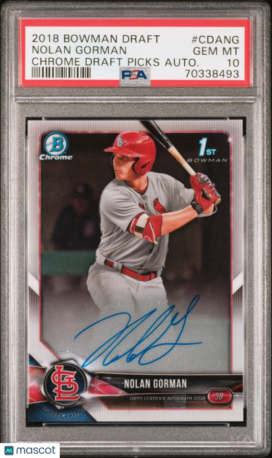 2018 Bowman Draft Chrome Draft Picks Autographs Nolan Gorman #CDANG Auto PSA 10