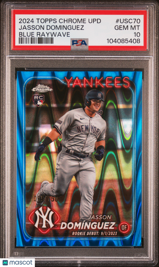 2024 Topps Chrome Update Jasson Dominguez #USC70 Blue Raywave #99/150 PSA 10
