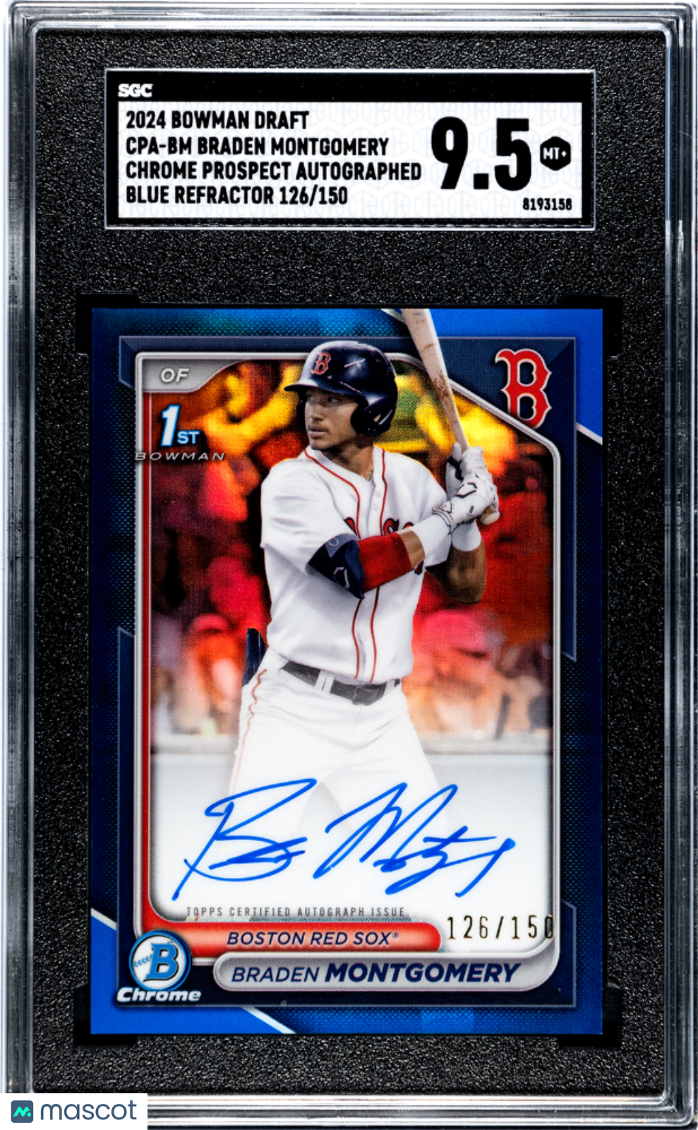 2024 Bowman Draft Braden Montgomery Pros. Auto Blue Refractor SGC 9.5 POP 2 /150