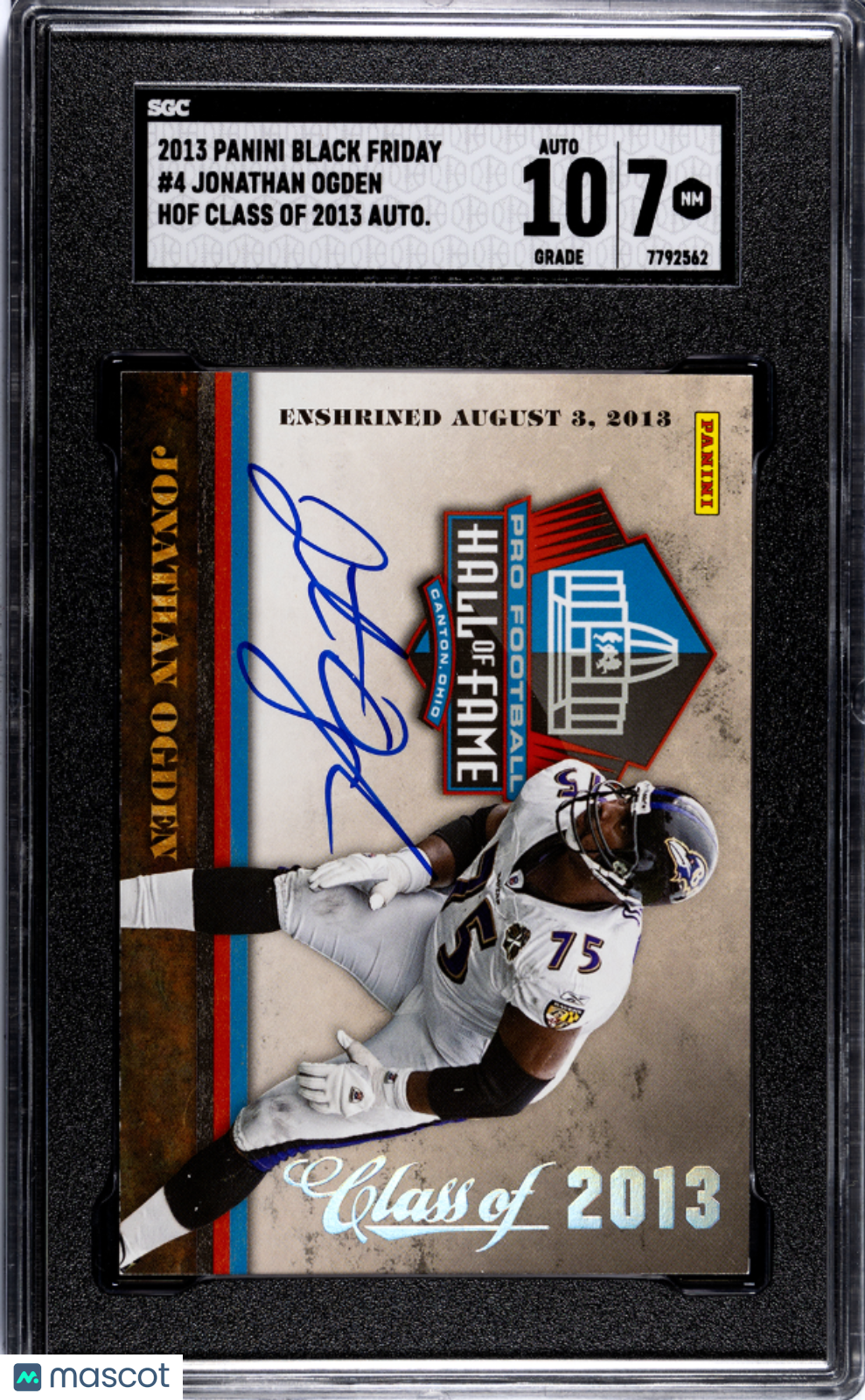 2013 Panini Black Friday Jonathan Ogden #4 Hall of Fame Class Auto SGC 7 POP 1
